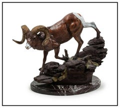 Joseph Krausz Longhorn Sheep Large Bronze Sculpture Signed Wildlife Animal Art