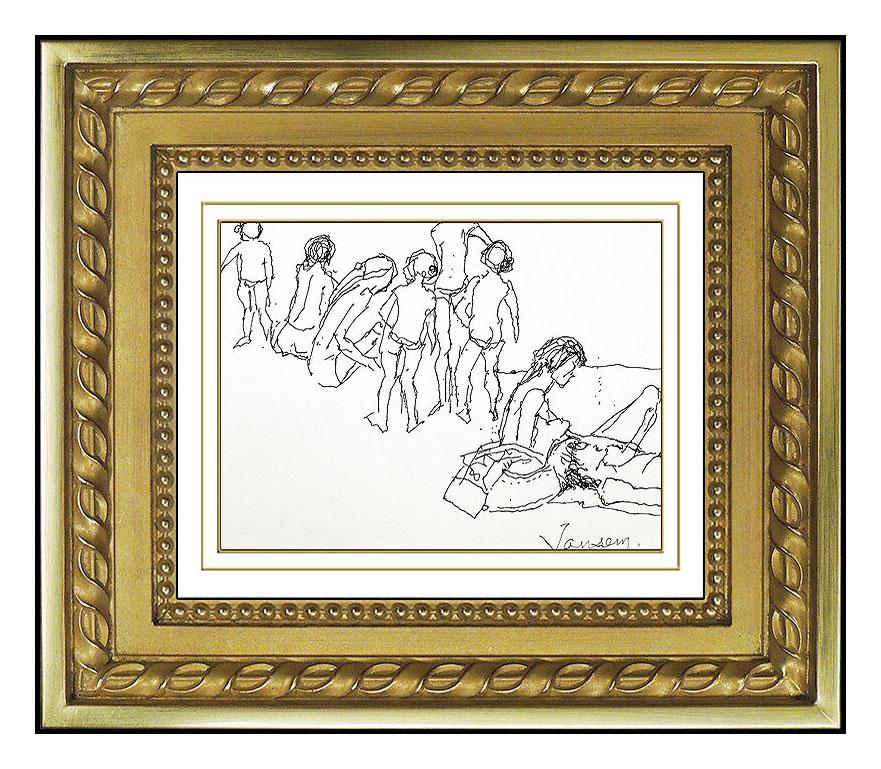 Jean Jansem Original Ink & Hand Signed Drawing, with his selected Custom Frame and listed SUBMIT BEST OFFER Option

Offers Now: The item up for sale is a very rare and Authentic, Original Ink Drawing on paper by Jansem of some beach going patrons
