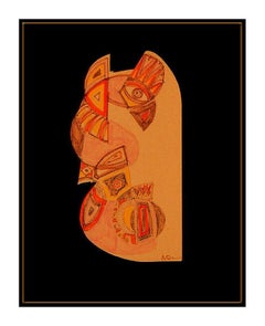 Anthony Quinn Rare Color Ink Drawing Original Modern Cubism Signed Bird Artwork