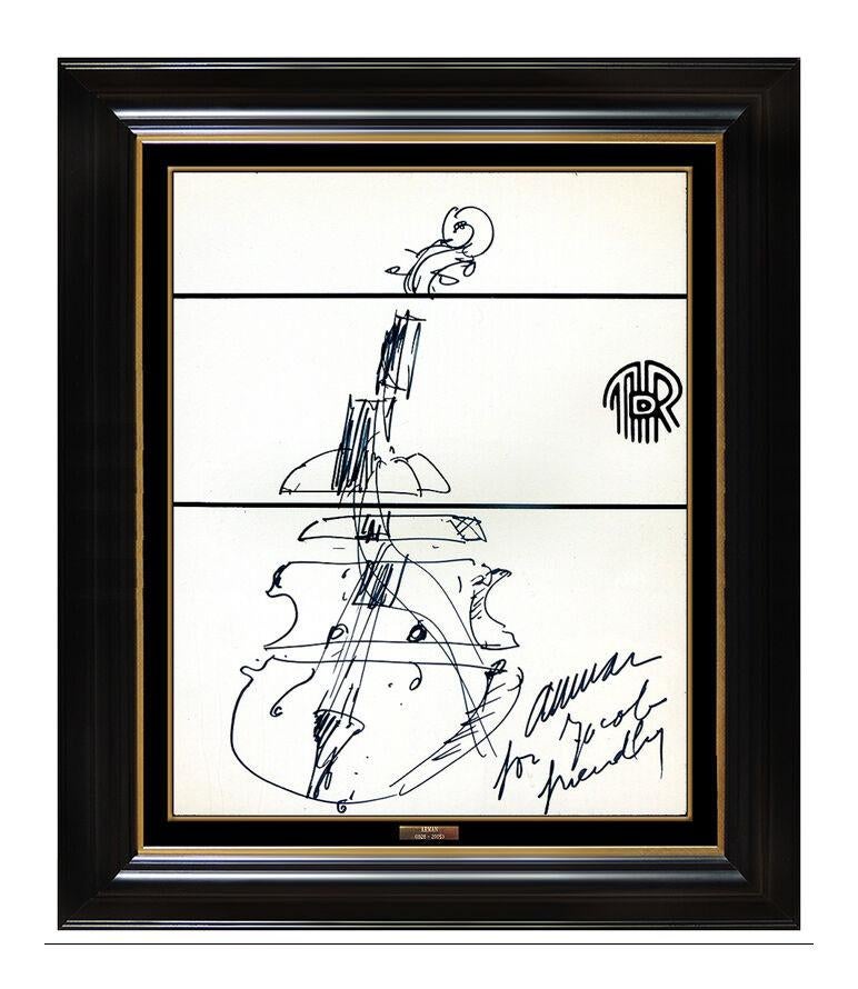 Pierre Fernandez Arman Figurative Art - ARMAN Pierre Fernandez Original Abstract Ink Drawing Signed Violin Sculpture Art