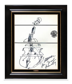 Vintage ARMAN Pierre Fernandez Original Abstract Ink Drawing Signed Violin Sculpture Art