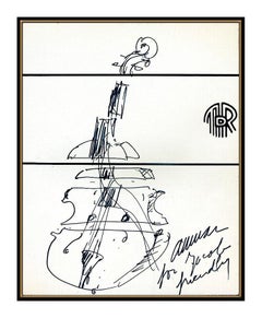 ARMAN Pierre Fernandez Original Abstract Ink Drawing Signed Violin Sculpture Art