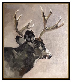 George Browne Original Oil Painting on Canvas Board Animal Wildlife Deer Signed
