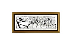 Bob Kane Original Ink Drawing Hand Signed Batman Robin Comic Illustration Art