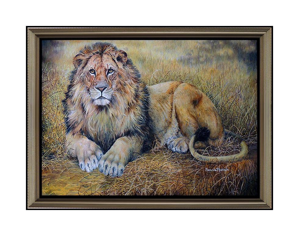 Bonnie Marris Animal Painting - BONNIE MARRIS Original OIL PAINTING ON CANVAS Signed Animal LION Art HUGE 36x50