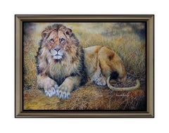 BONNIE MARRIS Original OIL PAINTING ON CANVAS Signed Animal LION Art HUGE 36x50