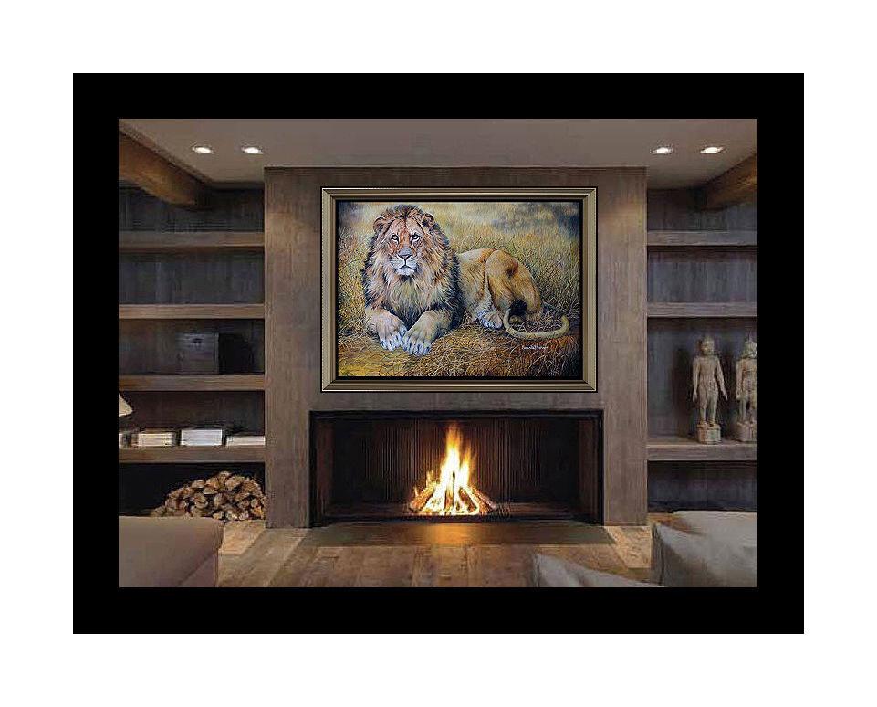 BONNIE MARRIS Original OIL PAINTING ON CANVAS Signed Animal LION Art HUGE 36x50 - Painting by Bonnie Marris