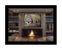 BONNIE MARRIS Original OIL PAINTING ON CANVAS Signed Animal LION Art HUGE 36x50