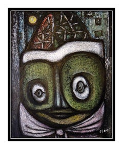 Charles Sebree Original Pastel Painting Signed Harlequin Clown Portrait Art oil