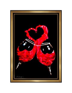 Chris DeRubeis Love Red Wine Original Acrylic Painting On Metal Signed Artwork
