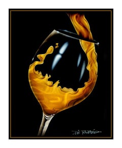 Chris DeRubeis Original White Wine Pour Acrylic Painting On Metal Signed Artwork