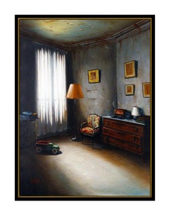 Claude Lazar Original Oil Painting on Canvas Signed Modern Interior Still Life