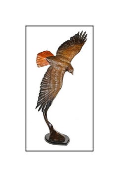 Dave LaMure Jr Bronze Full Round Sculpture Vigilance II Hawk Large Signed Art