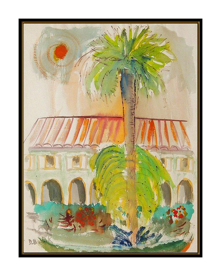 David Burliuk RARE Original Watercolor Painting Signed Landscape Framed Artwork For Sale 1