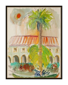 David Burliuk RARE Original Watercolor Painting Signed Landscape Framed Artwork
