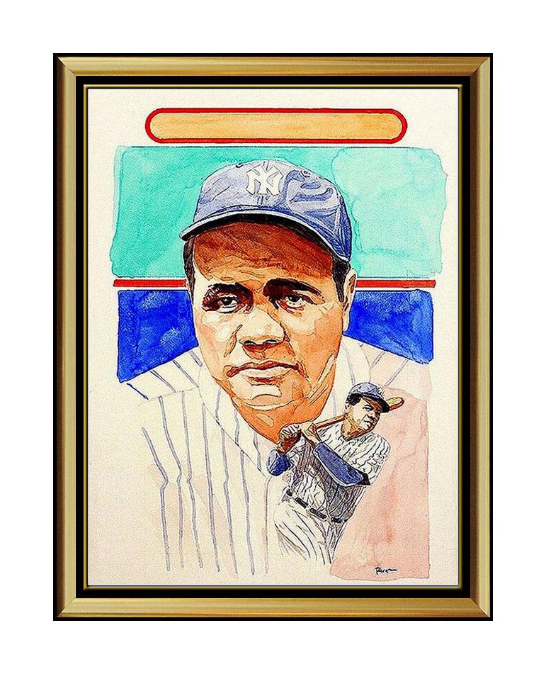Dick Perez Portrait Painting - DICK PEREZ Original Painting BABE RUTH Signed Baseball Card Hall Of Fame Yankees