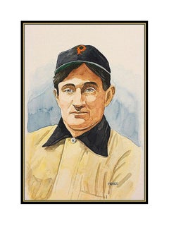 DICK PEREZ Original Painting HONUS WAGNER Signed Baseball Card Hall of Fame Art