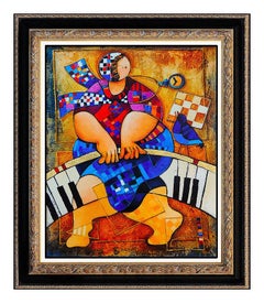 Dorit Levi Original Signed Giclee On Canvas Cubism Piano Art
