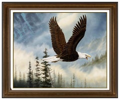 Vintage Tom Mansanarez Original Oil Painting On Canvas Wildlife Eagle Signed Framed Art