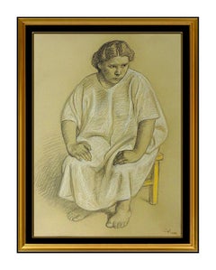 Francisco Zuniga Original Conte Crayon Drawing Hand Signed Female Portrait Art