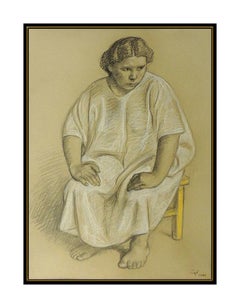 Francisco Zuniga Original Conte Crayon Drawing Hand Signed Female Portrait Art