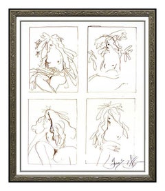 Frank Gallo Original Ink Drawing Hand Signed Female Nude Portrait Sculpture Art