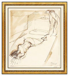 George Grosz Original Watercolor Painting Signed Nude Female Illustration Art
