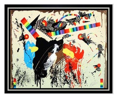 Georges Dussau Modern Abstract Embossed Color Etching Signed Large Framed Art