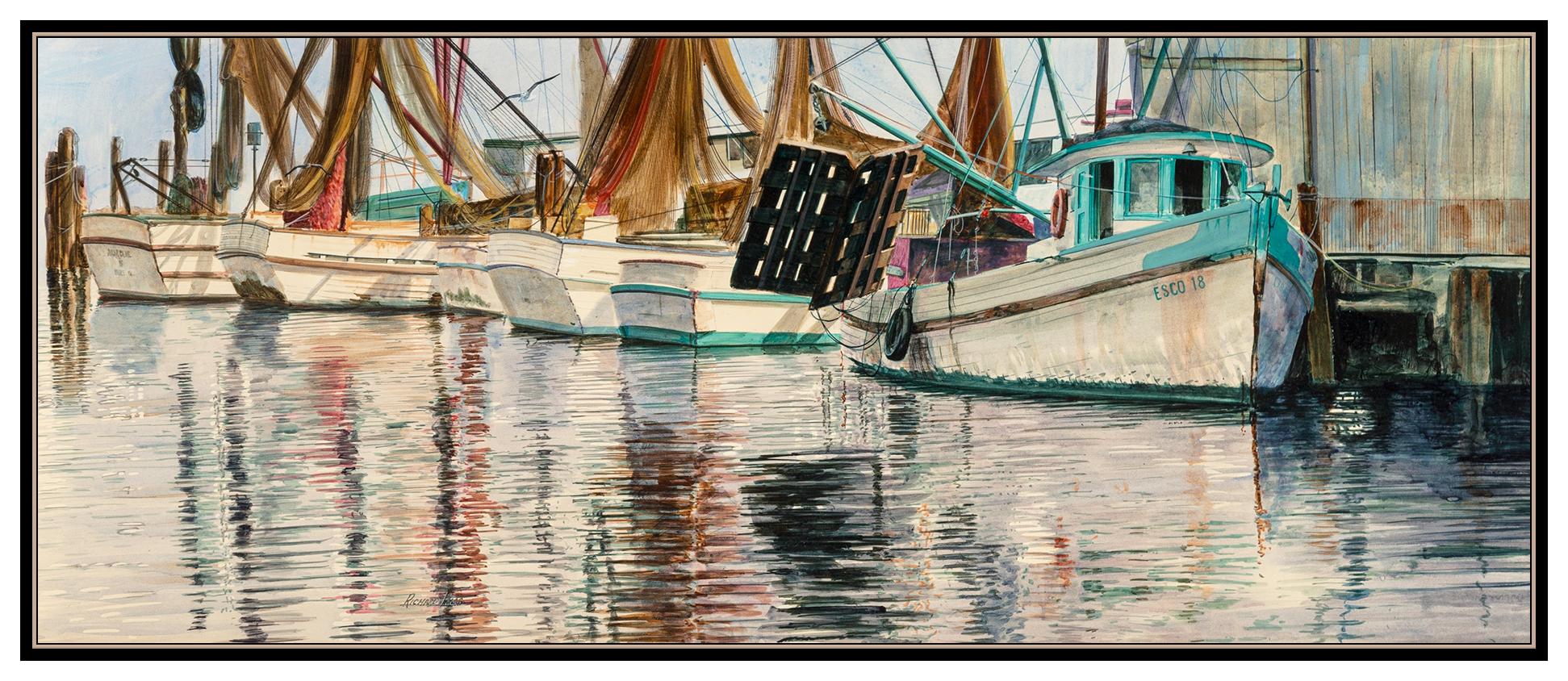 Richard Iams Large Original Harbor Seascape Painting Acrylic On Board Signed Art For Sale 2
