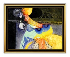 Gerard Fitremann Abstract Embossed Color Etching Signed Large Framed Artwork SBO