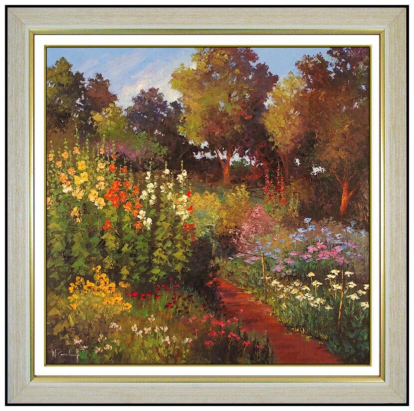 Hans Ressdorf Large Original Oil Painting on Canvas Signed Floral Landscape Art For Sale 1