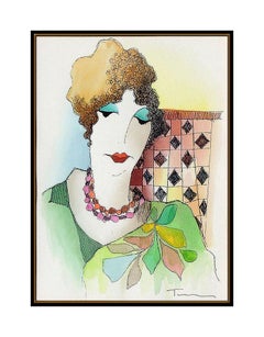 ITZCHAK TARKAY Watercolor PAINTING Signed Original French Female Portrait Art
