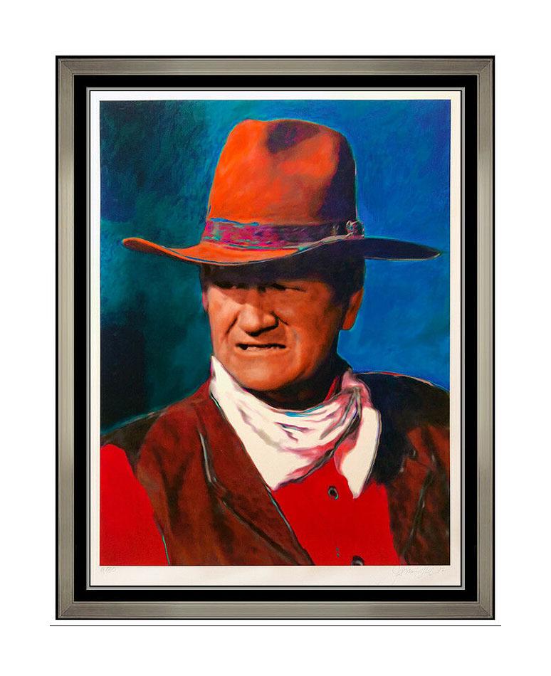 James F. Gill Portrait Print - James F Gill Duke John Wayne Large Color Serigraph Cowboy Portrait Signed Art
