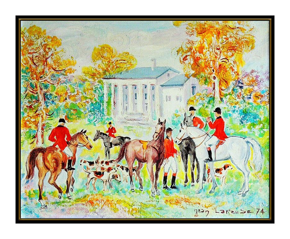 Jean Lareuse Original Oil Painting On Canvas Signed Horse Landscape Art Framed For Sale 1