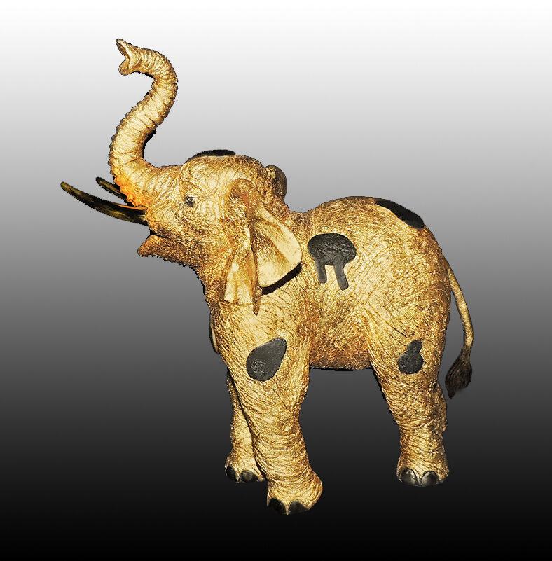 Jiang Tie Feng Figurative Sculpture - JIANG TIE FENG Original GOLDEN Elephant BRONZE SCULPTURE Signed Chinese Gold