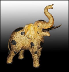 JIANG TIE FENG Original GOLDEN Elephant BRONZE SCULPTURE Signed Chinese Gold