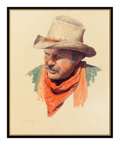 Jim Daly Oil Painting On Board Original Signed Cowboy Portrait Male Illustration