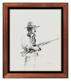 Jim Daly Original Charcoal Drawing Signed Cowboy Portrait Male Illustration Art