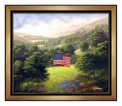 Jon Rattenbury Oil Painting On Canvas Original Signed Landscape Flag Art Framed