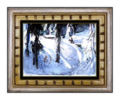 Vintage Joseph Stahley Oil Painting ORIGINAL Signed Winter Landscape Horse Cabin Artwork