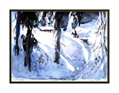 Joseph Stahley Oil Painting ORIGINAL Signed Winter Landscape Horse Cabin Artwork