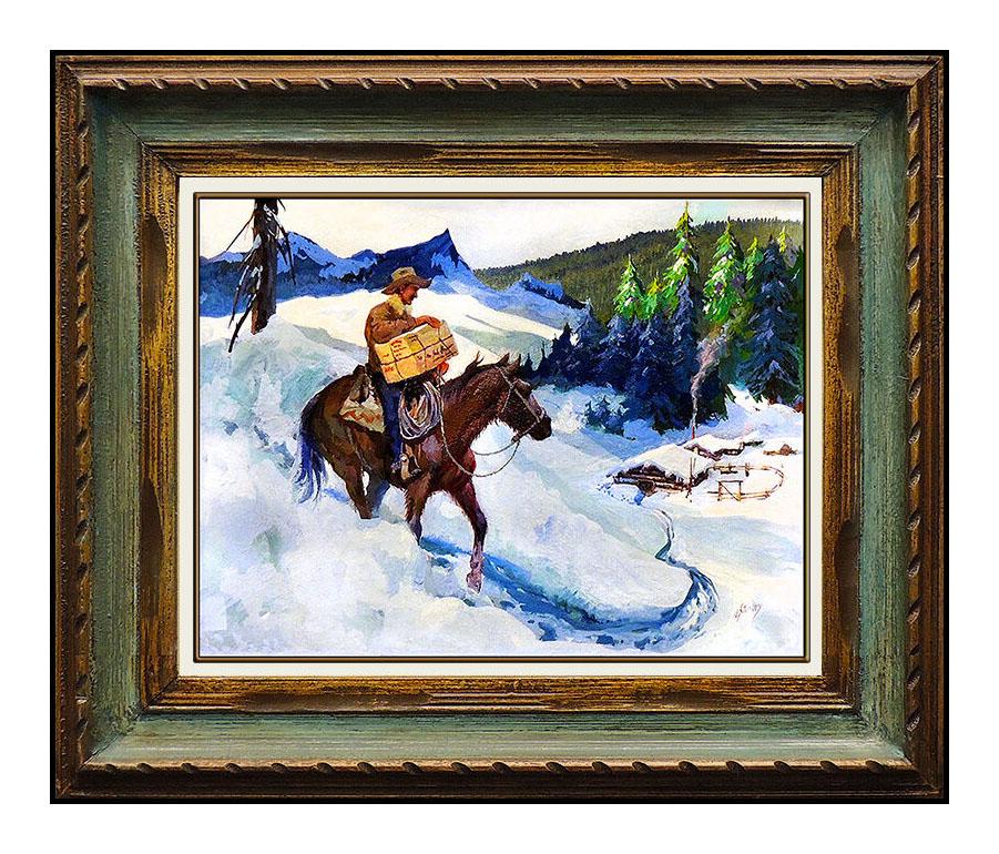 Joseph Stahely  Animal Painting - Joseph Stahley Original Painting Oil On Board Signed Western Cowboy Horse Art