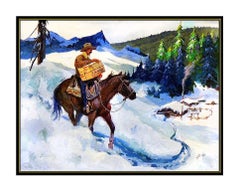 Joseph Stahley Original Painting Oil On Board Signed Western Cowboy Horse Art