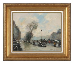 Jules R. Herve - Peinture originale à l'huile sur toile - Paysage de Paris encadré - Art