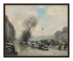 Jules R. Herve - Peinture originale à l'huile sur toile - Paysage de Paris encadré - Art