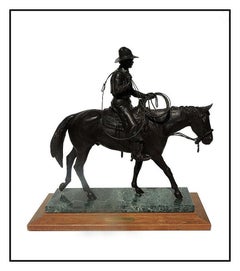 Retro Keith Christie Large Western Bronze Sculpture El Segundo Signed Horse Cowboy Art