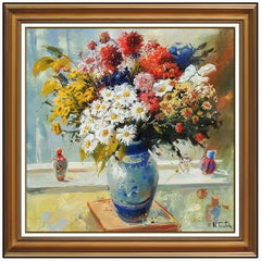Kim Tkatch Original Painting Oil On Canvas Large Floral Still Life Signed Art