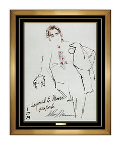 Retro LeRoy NEIMAN Original Color Ink Drawing Hand Signed Hayward Moore Portrait Art