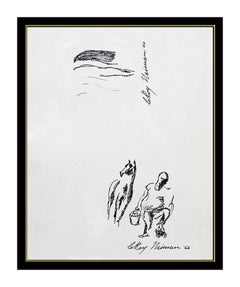 LeRoy NEIMAN Original Drawing Ink Signed Horse Racing Artwork Painting Authentic
