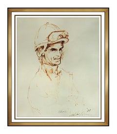 LeRoy Neiman Original Ink Drawing Signed Horse Racing Willie Shoemaker Artwork